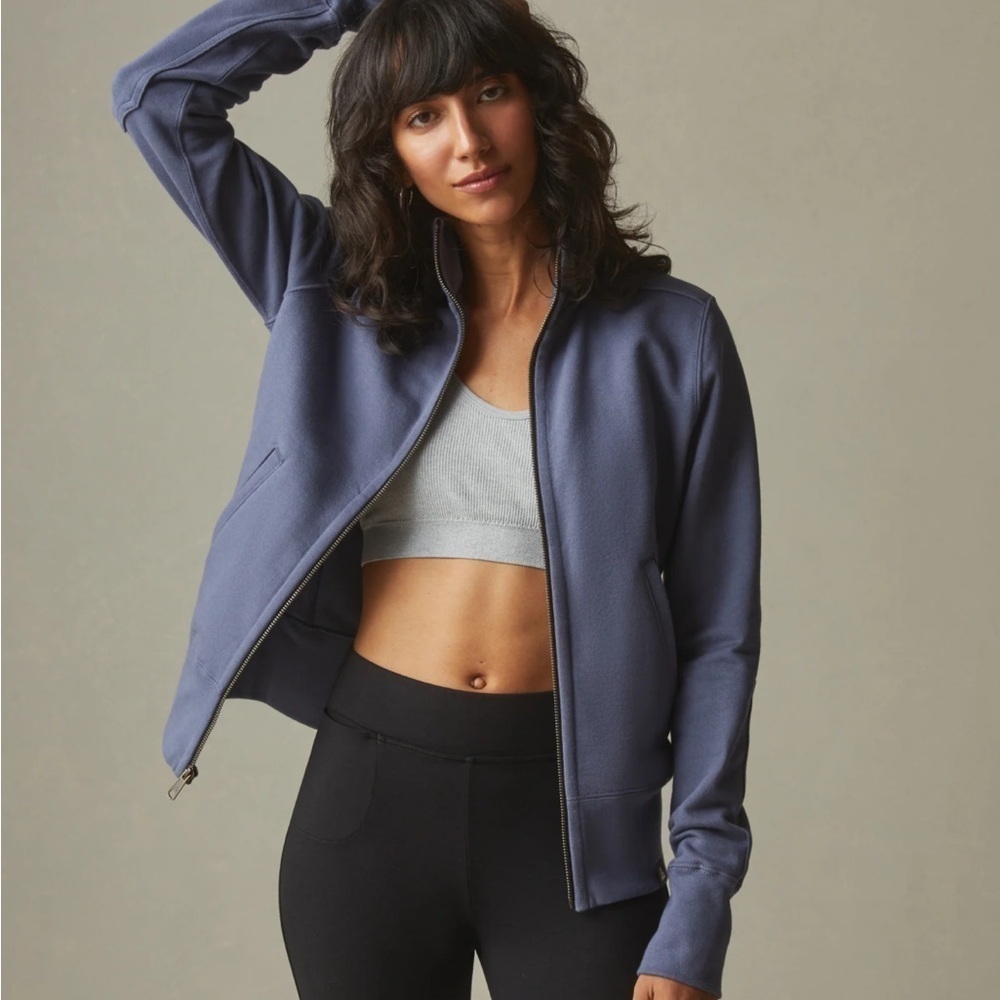 American Giant Woman's Blue Jean Moto Full Zip Sweat Shirt Sz XS